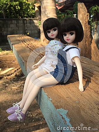 Adorable twins dolls named LICCA chan. Editorial Stock Photo